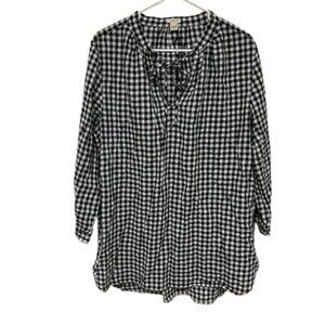 J Crew Black & White Linen/Cotton Long Sleeve V Neck Blouse size large